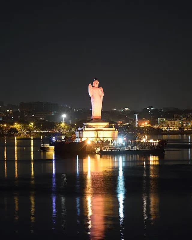 The Buddha statue on Hussain Sagar lake