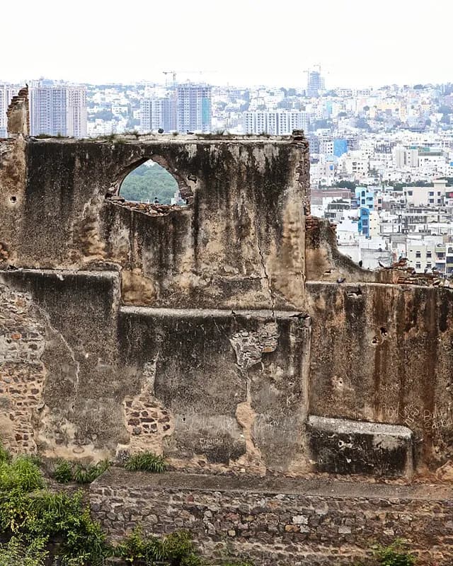 Golconda Fort ruins above the Hyderabad skyline